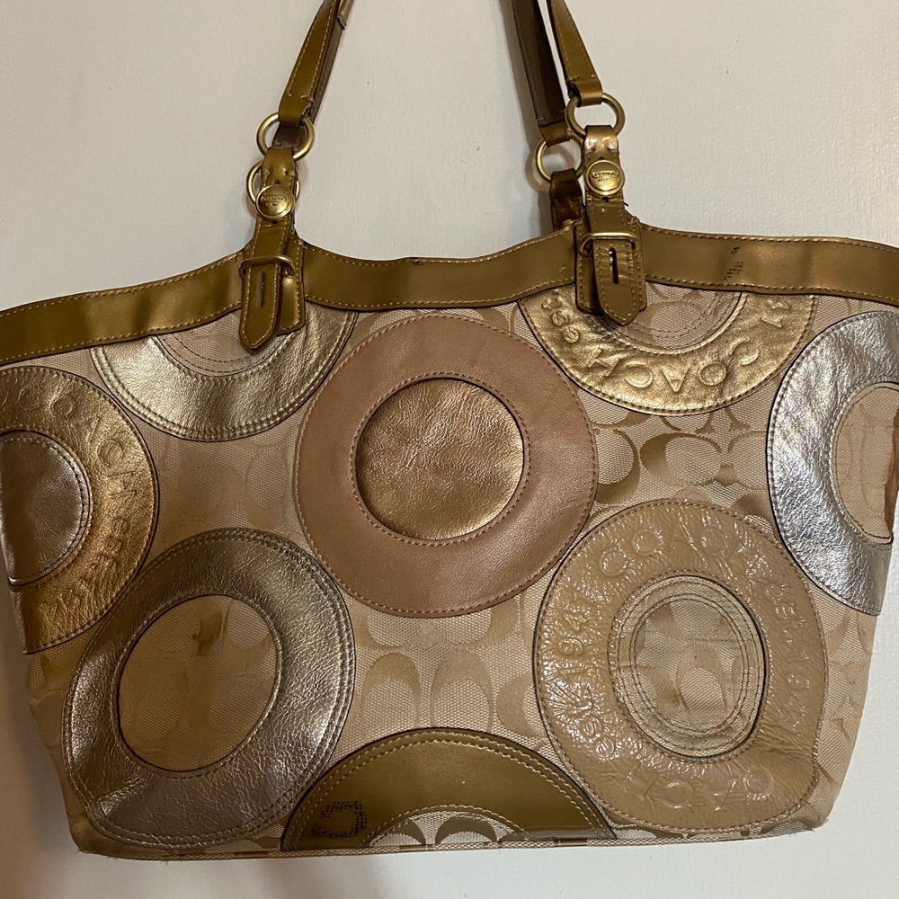 Coach pieced patchwork metallic leather purse